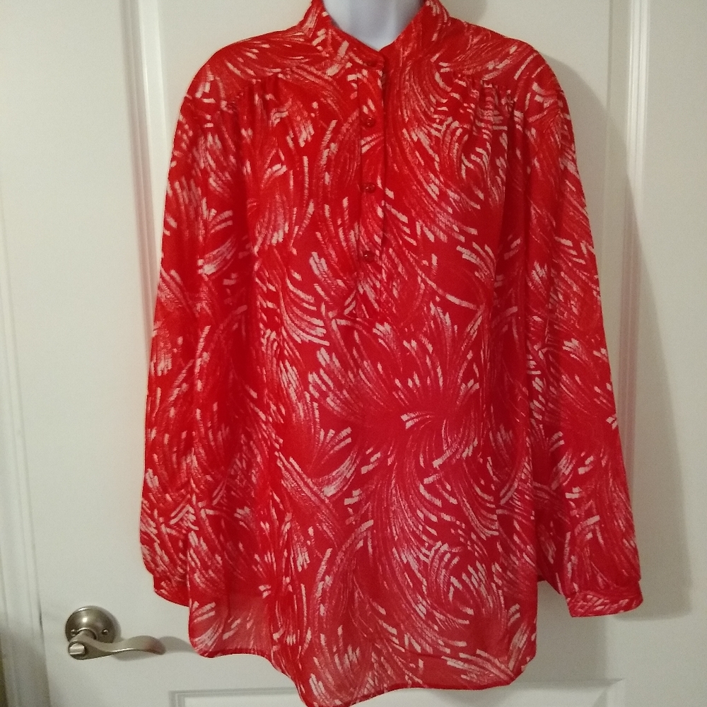 VTG 70's Alamode of California USA Made Lady's Red Blouse Lady's Plus 1x 2x 44